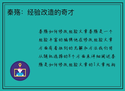 秦殇：经验改造的奇才
